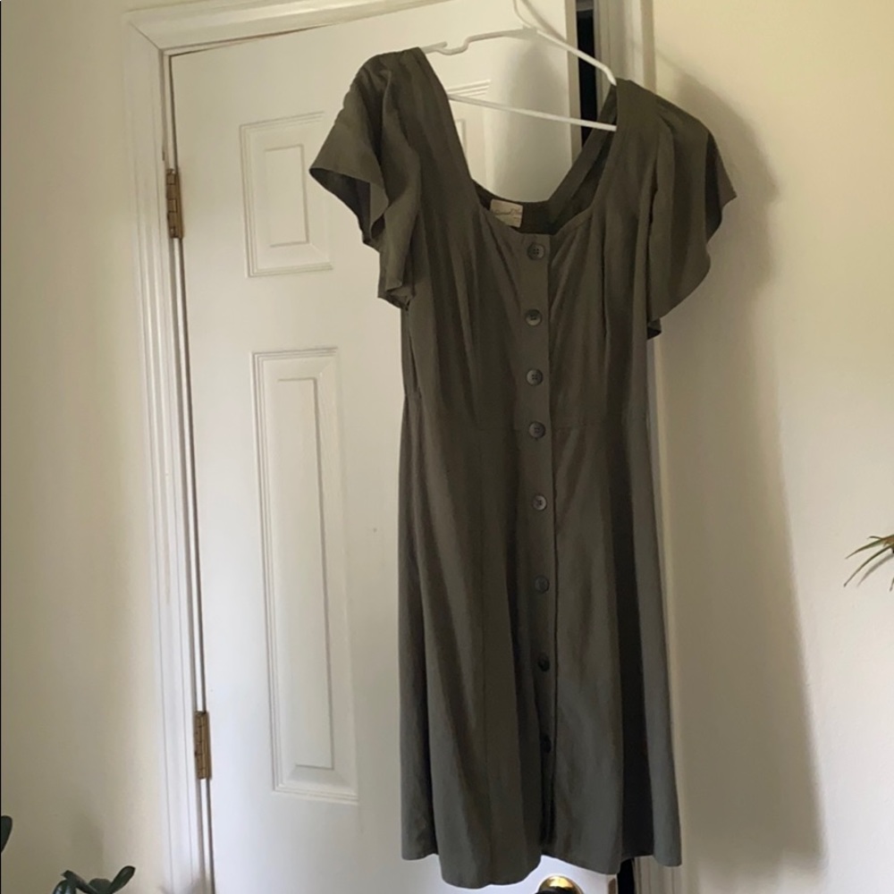 Olive green button up dress
